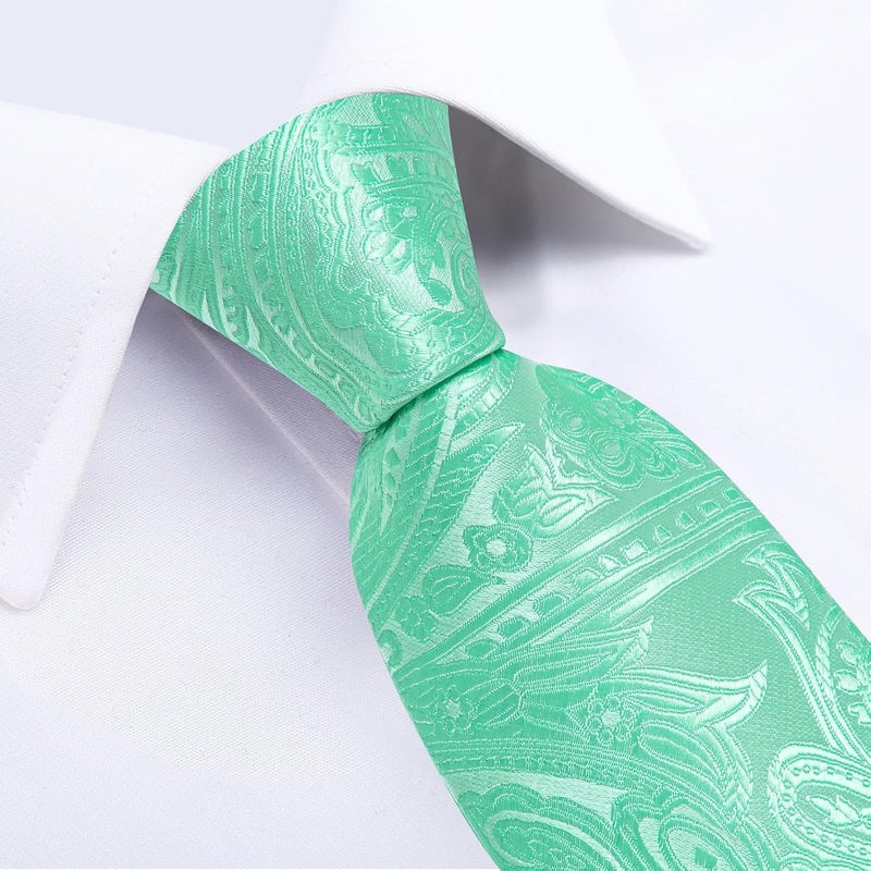 DiBanGu Paisley Ties for Men Silk Necktie and Pocket Square Cufflinks Tie Clip Set Woven Classic Mens Tie for Wedding Party - Image 4